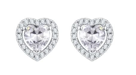 Sterling Silver CZ Heart Halo Stud Earrings