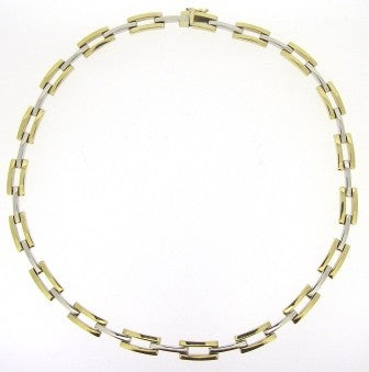Vintage 9ct Yellow and White Gold Square Link Necklet