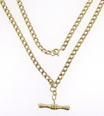 Vintage 9ct Yellow Gold Curb Link T/Bar Chain 18.5'