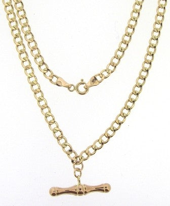 Vintage 9ct Yellow Gold Curb Link T/Bar Chain 18'