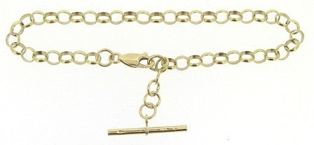Vintage 9ct Yellow Gold Rolo Link T/Bar Bracelet 8'