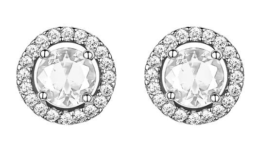Sterling Silver CZ Halo Stud Earrings