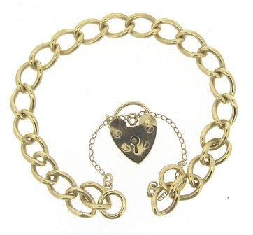 Vintage 9ct Yellow Gold Curb Link Bracelet With Padlock And Safety Chain
