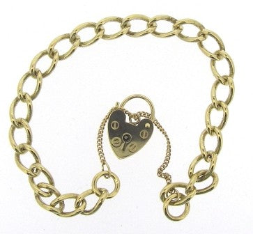 Vintage 9ct Yellow Gold Curb Link Bracelet With Padlock And Safety Chain
