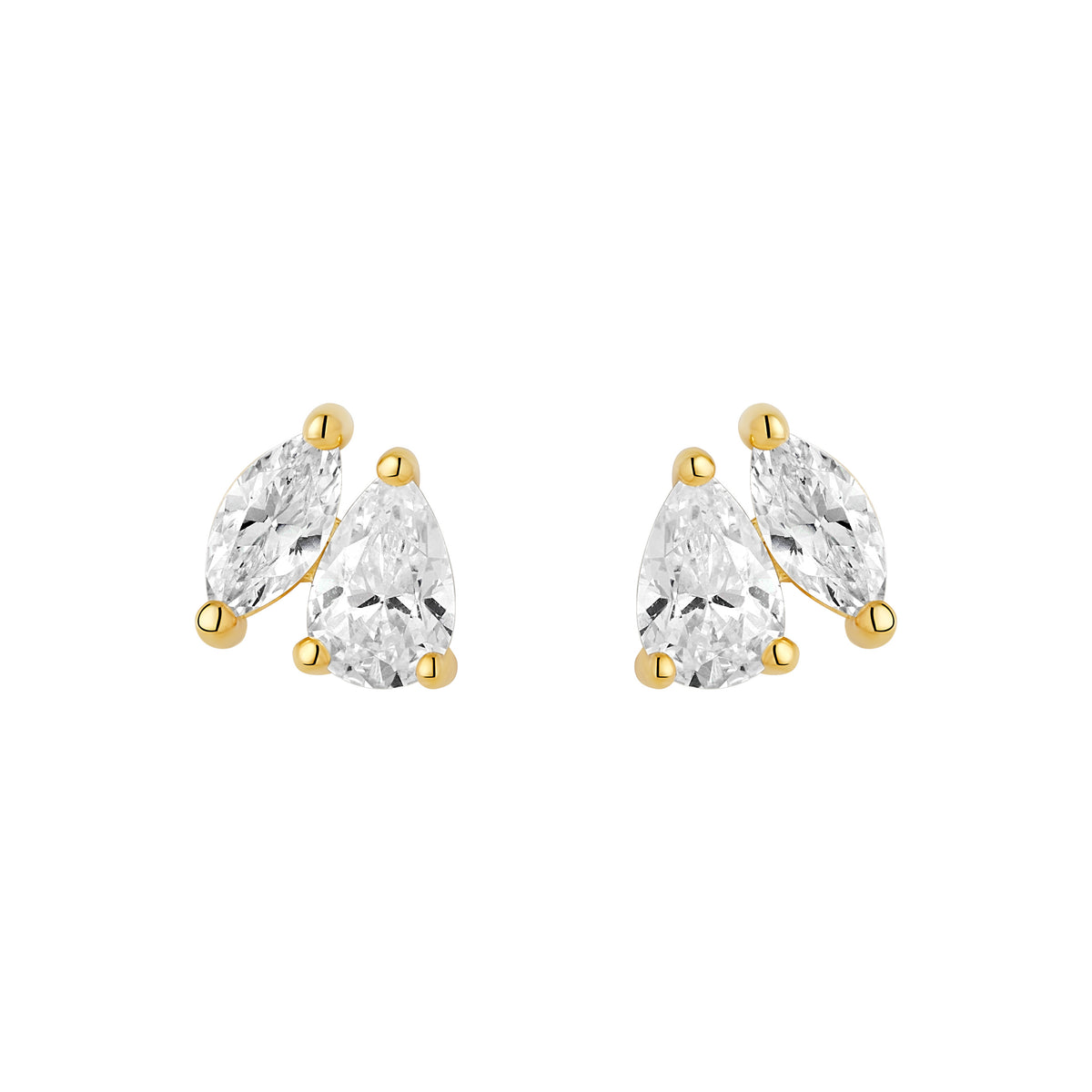 Sterling Silver Yellow Gold Plated Cubic Zirconia "Toi et Moi" Stud Earrings