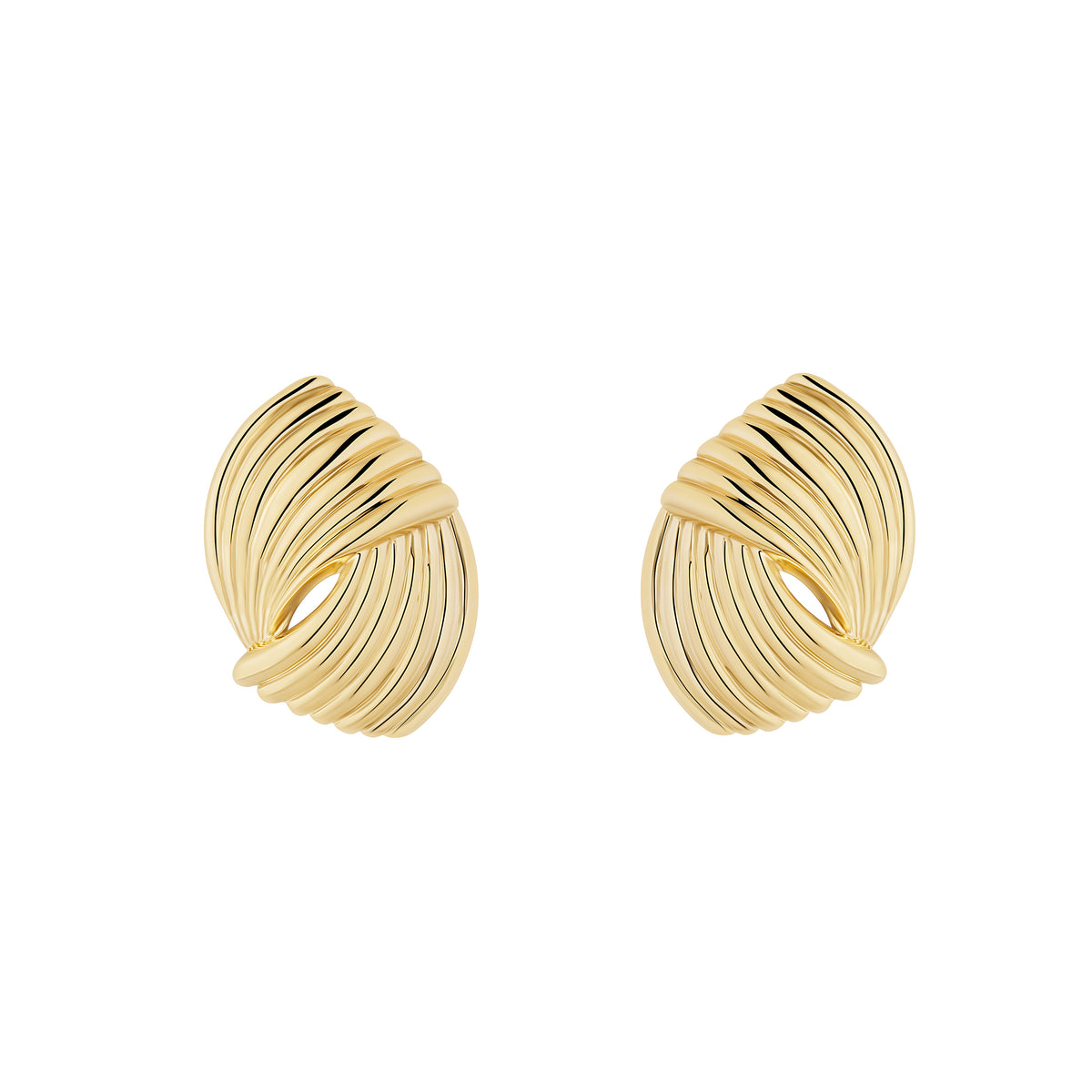 Sterling Silver Yellow Gold Plated Ribbed Fan Oval Stud Earrings