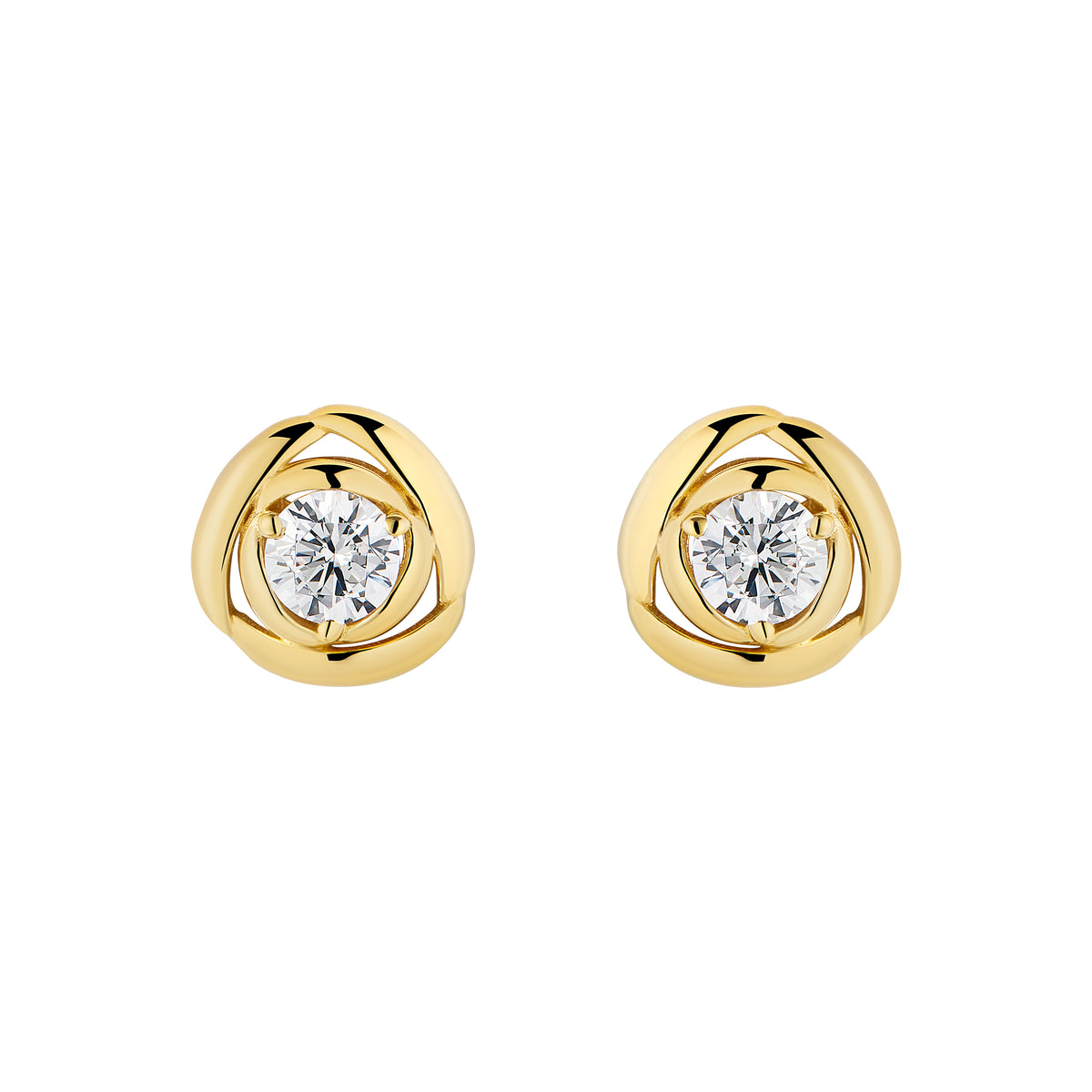 Sterling Silver Yellow Gold Plated Cubic Zirconia Stud Earrings