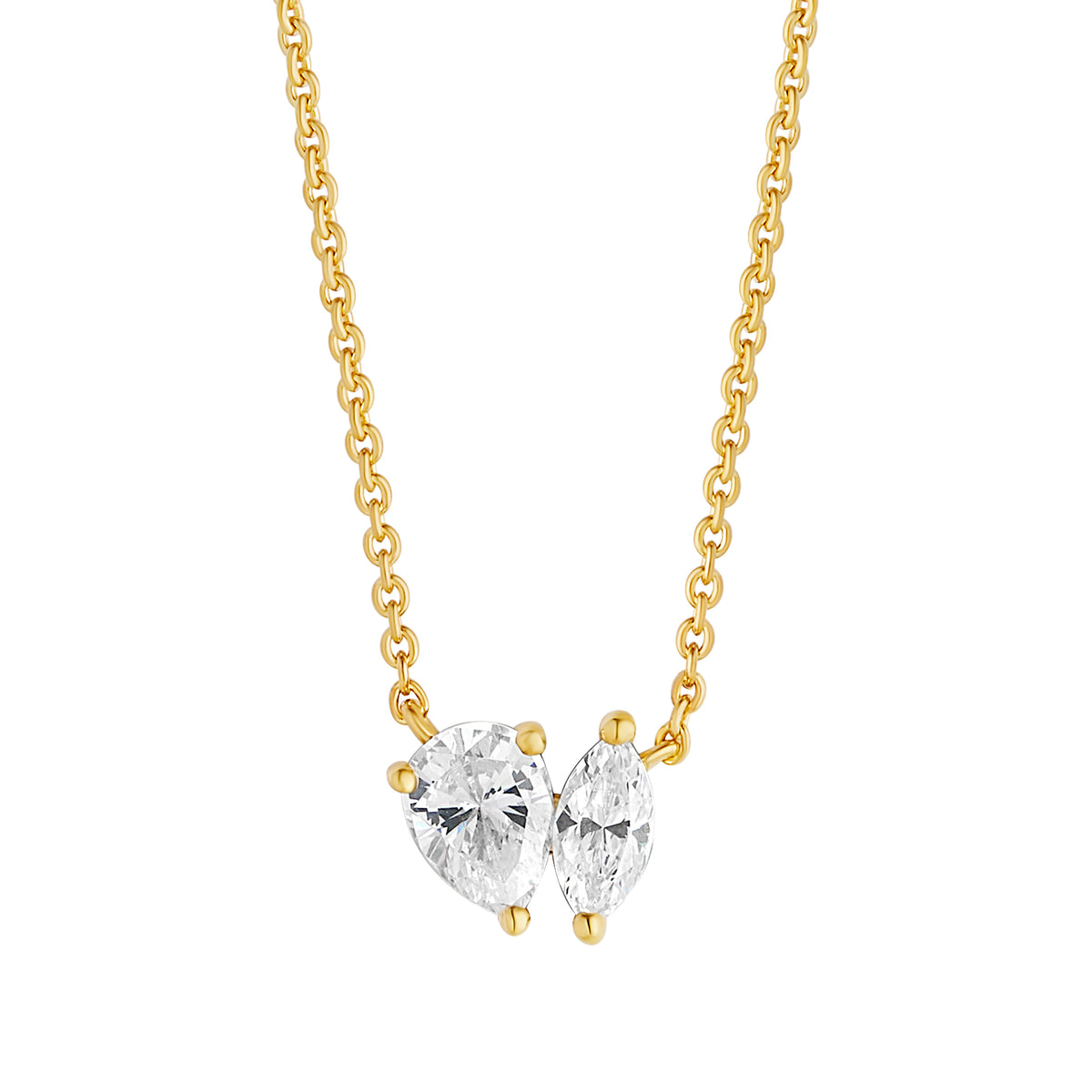 Sterling Silver Yellow Gold Plated Cubic Zirconia 'Toi et Moi' Necklace 16-18'