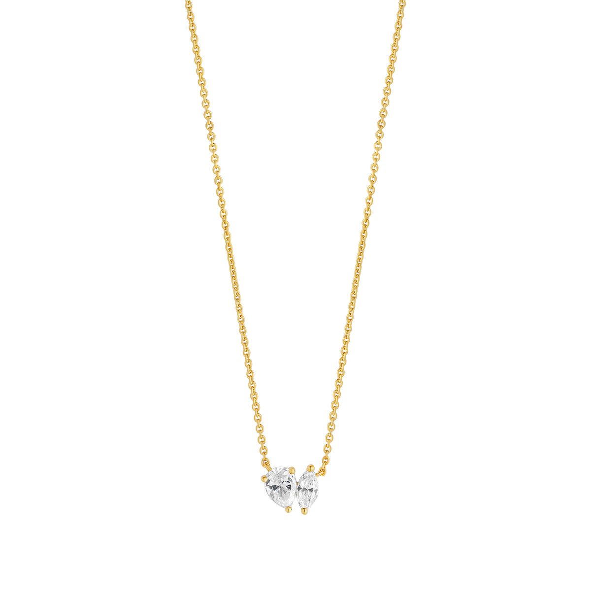Sterling Silver Yellow Gold Plated Cubic Zirconia 'Toi et Moi' Necklace 16-18'