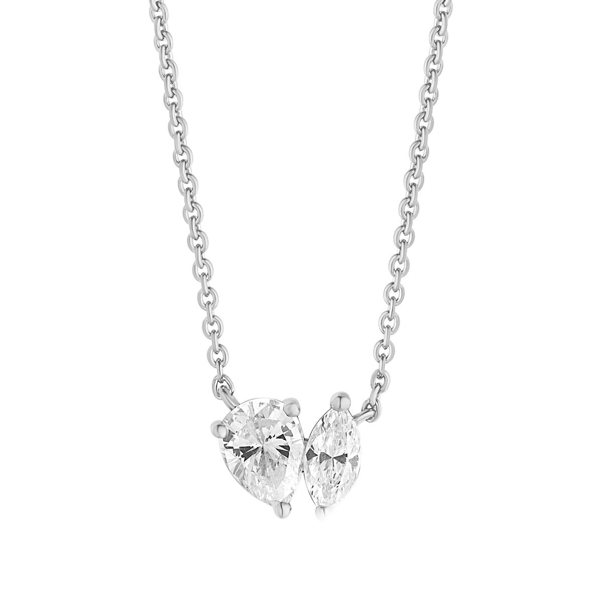 Sterling Silver Cubic Zirconia "Toi et Moi" Necklace 16-18"