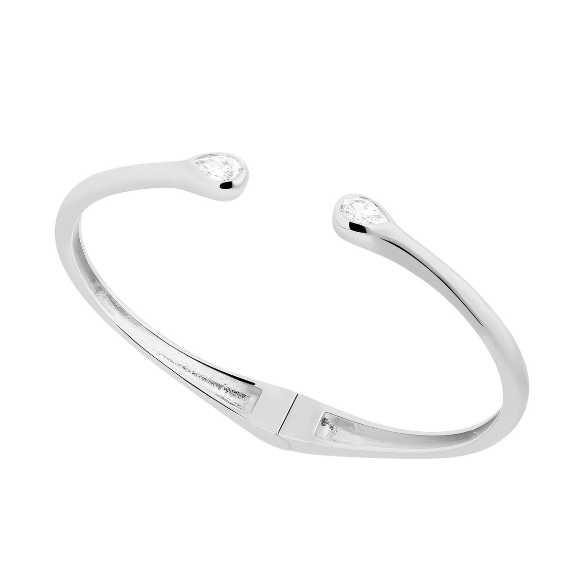 Sterling Silver Cubic Zirconia Rubover Open Torque Bangle