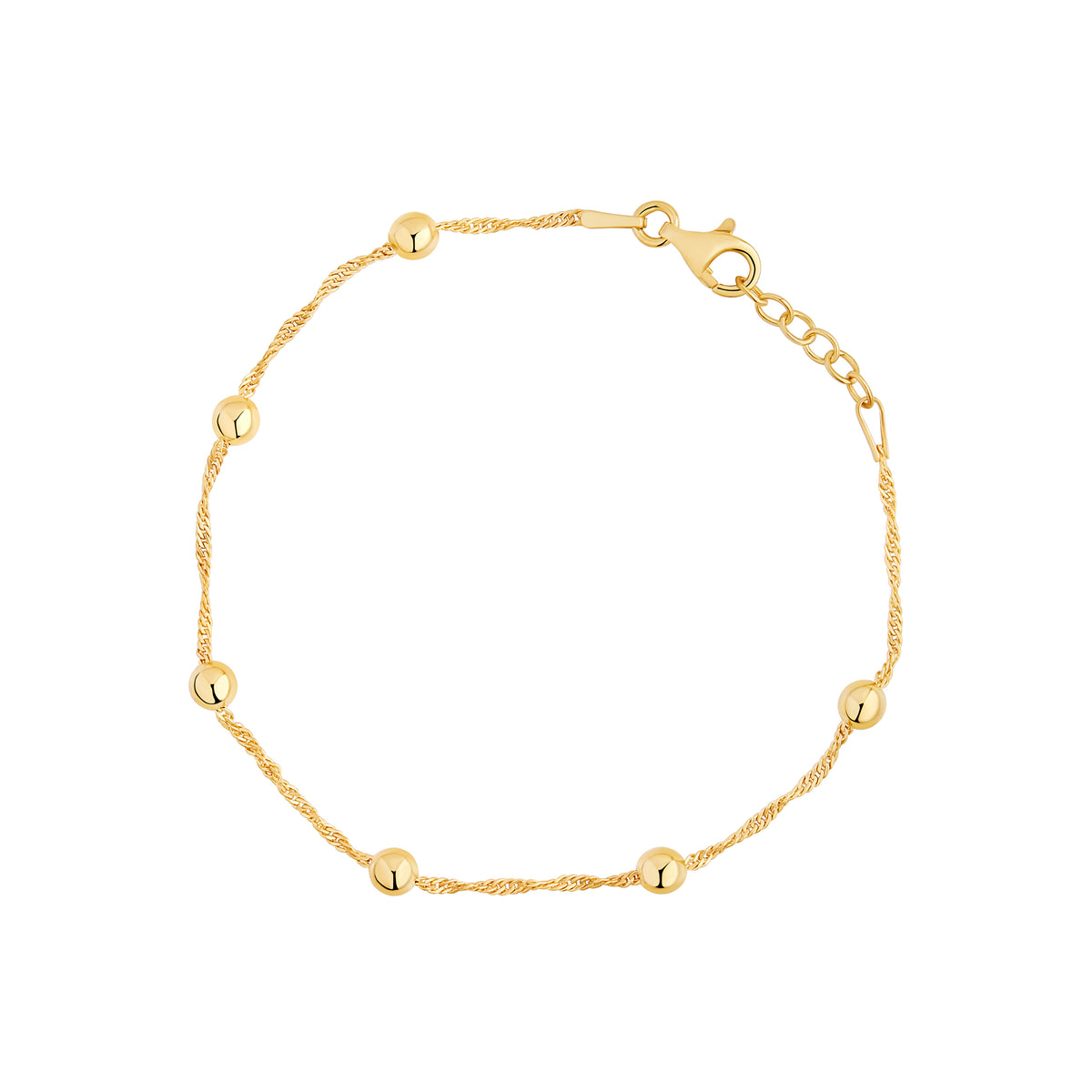 Sterling Silver Yellow Gold Plated Cubic Zirconia Drop Ball Chain Bracelet 7.5'