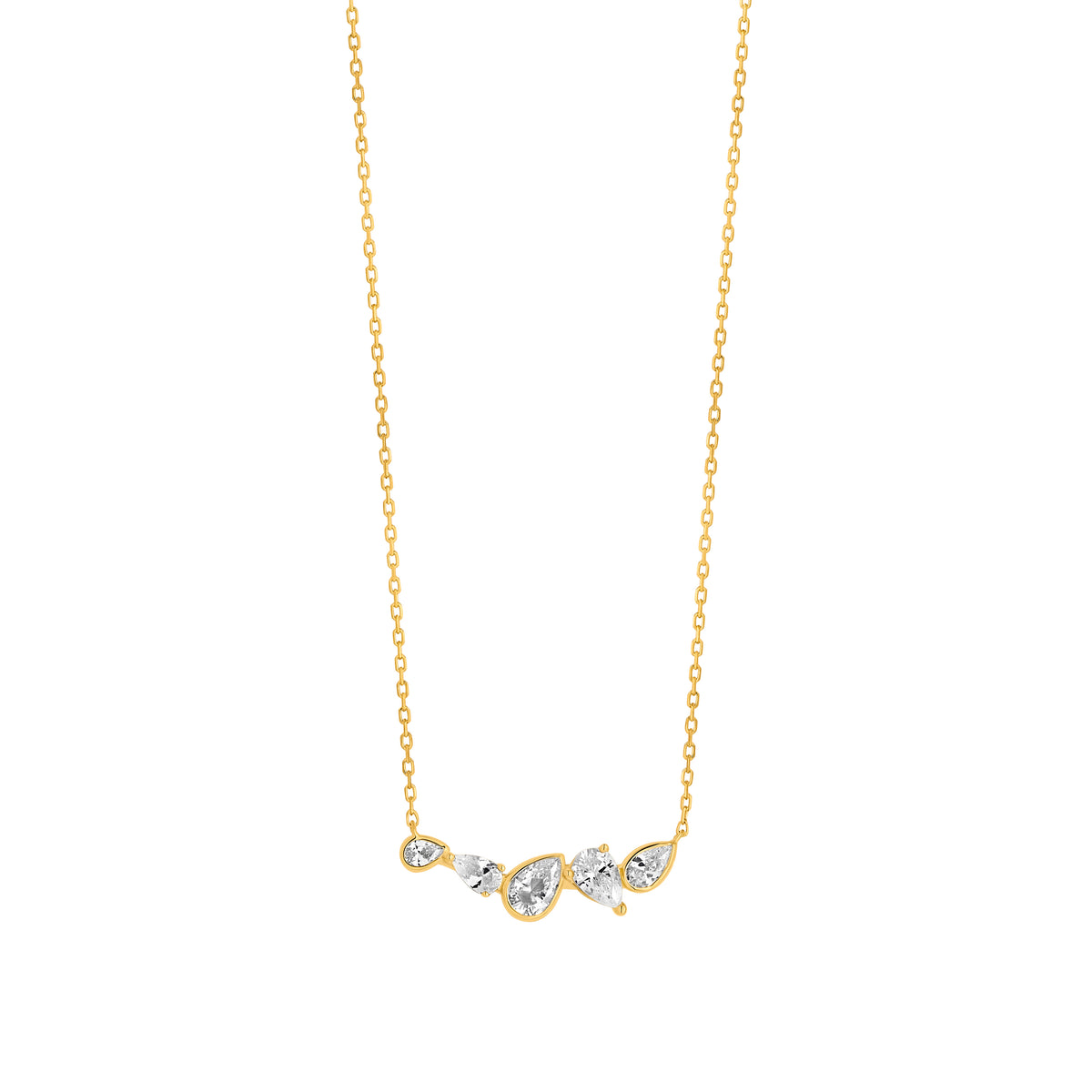 Sterling Silver Yellow Gold Plated Cubic Zirconia 'Toi et Moi' Necklace 16-18'