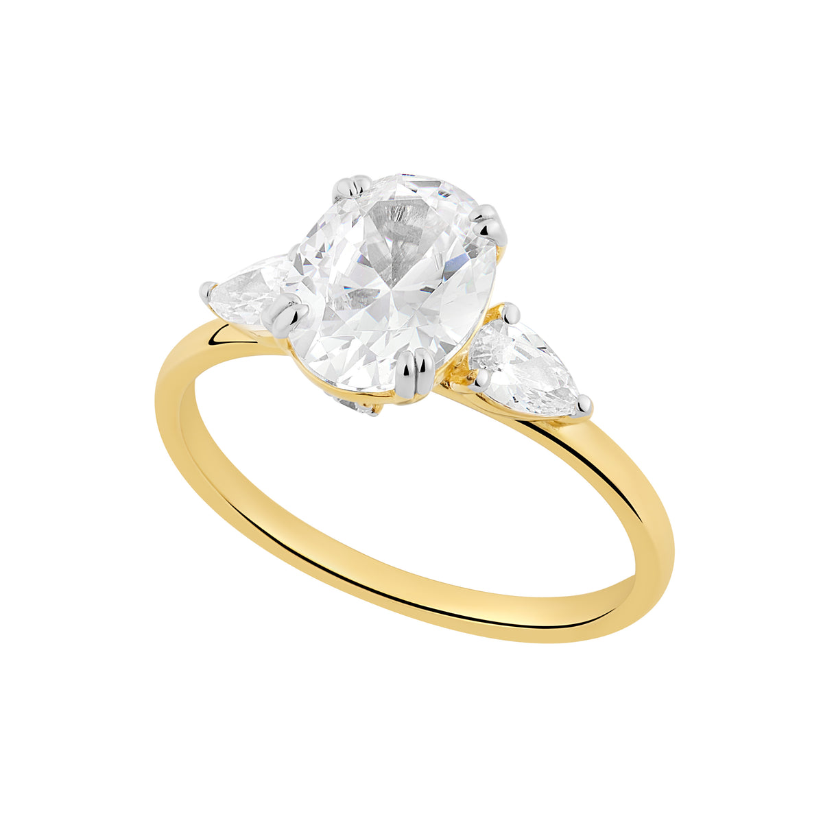Sterling Silver Yellow Gold Plated Round Cubic Zirconia Signet Ring