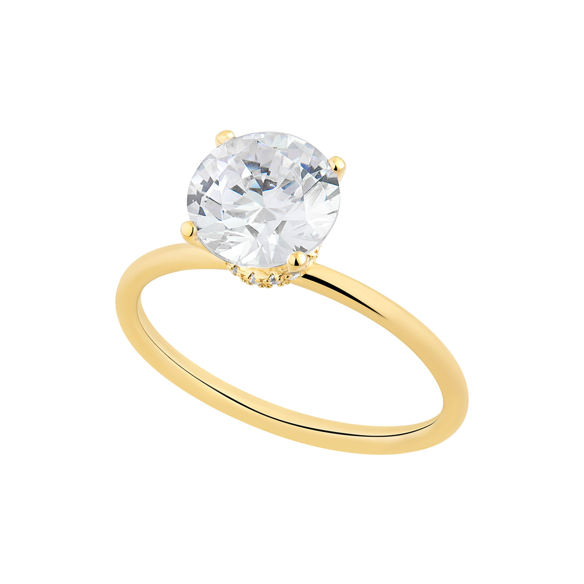 Sterling Silver Yellow Gold Plated Round Cubic Zirconia Signet Ring