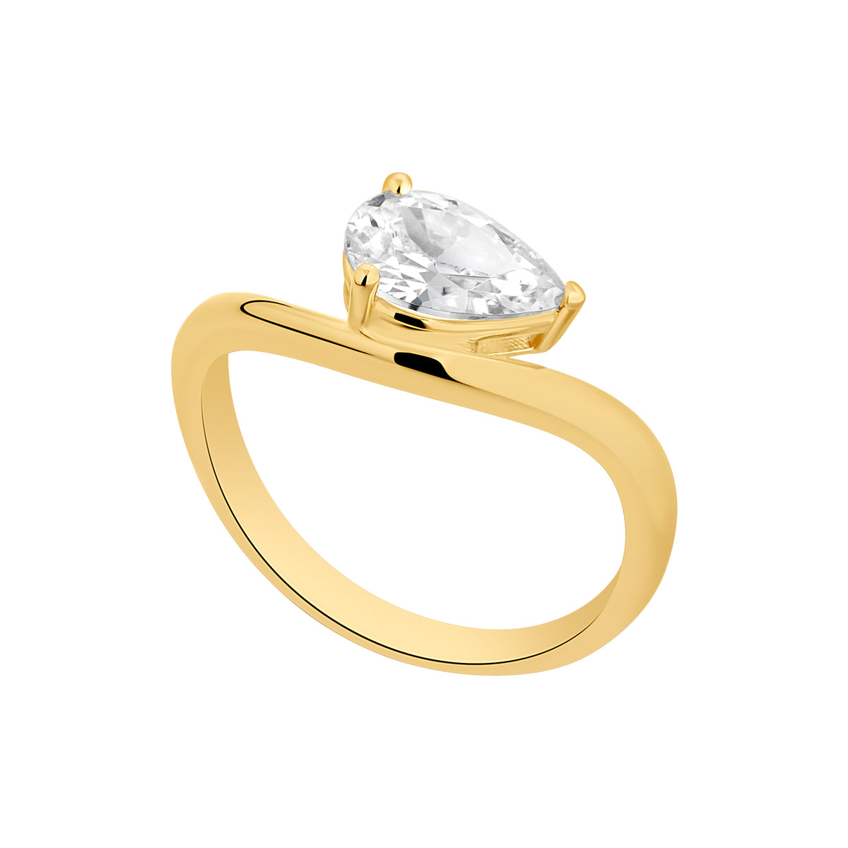 Sterling Silver Yellow Gold Plated Round Cubic Zirconia Signet Ring