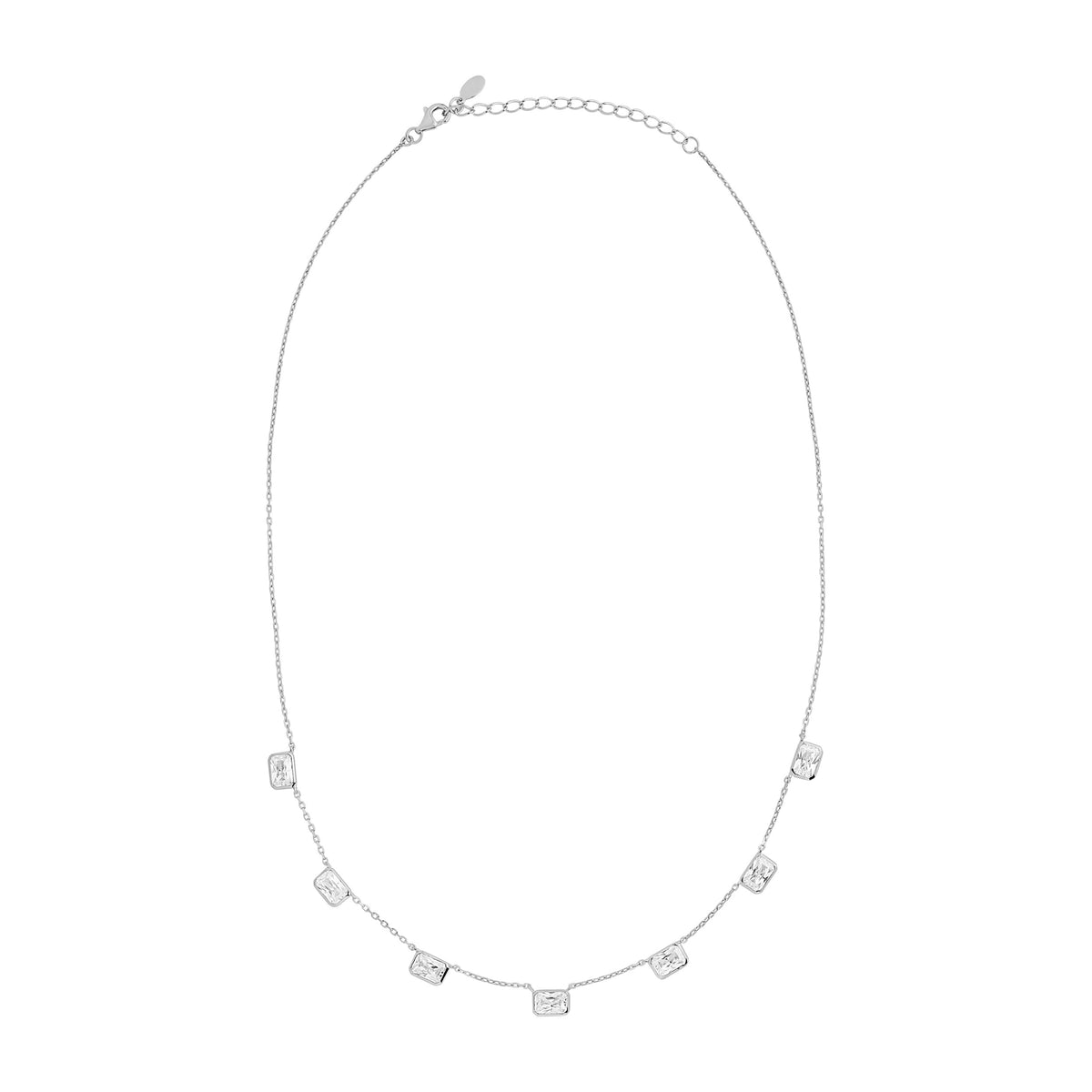 Sterling Silver 7 Stone Bezel Set Cubic Zirconia Necklace 16-18"