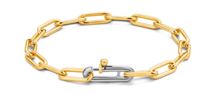 Ti Sento Sterling Silver & Gold Plated Paper Link Cubic Zirconia Clasp Bracelet