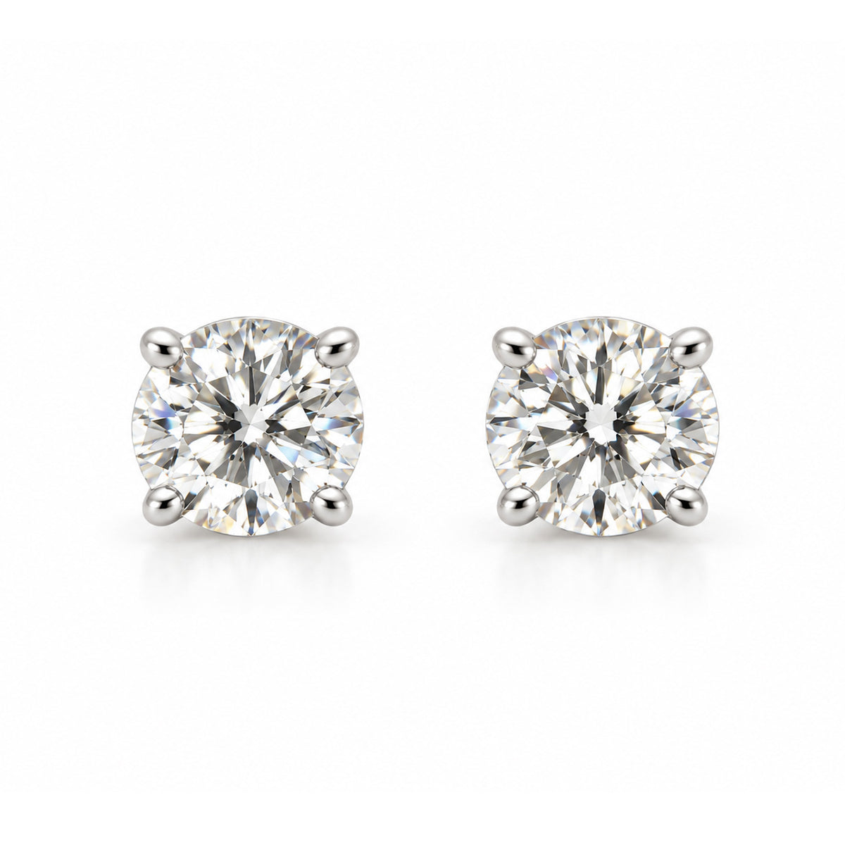 9ct Yellow Gold Lab Grown Round Brilliant 4 Claw Diamond Stud Earrings