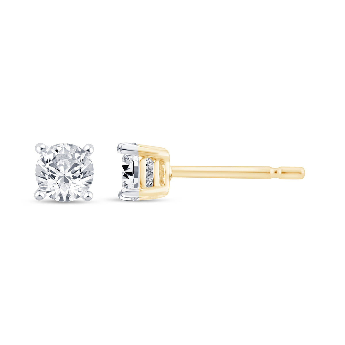 9ct Yellow Gold Lab Grown Round Brilliant 4 Claw Diamond Stud Earrings