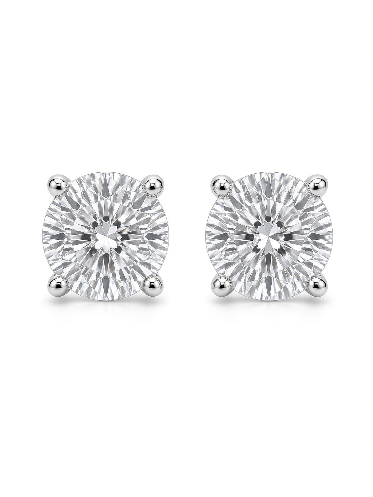 9ct White Gold Lab Grown Round Brilliant 4 Claw Diamond Stud Earrings