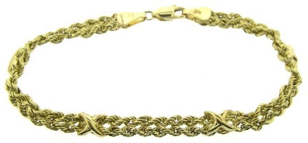 Vintage 9ct Yellow Gold 2 Row Rope Link Bracelet 7.5'