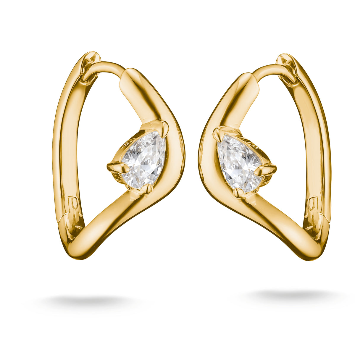 Thomas Sabo Yellow Gold Plated Wave Hoop Earrings With Pear Shaped CZ 19mm