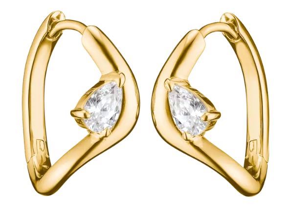 Thomas Sabo Yellow Gold Plated Wave Hoop Earrings With Pear Shaped Cubic Zirconia 19mm