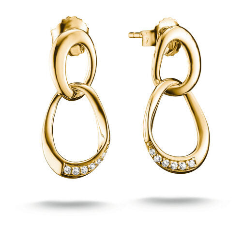 Thomas Sabo Yellow Gold Plated 'Together' Interlocking Rings Drop Stud Earrings With CZ