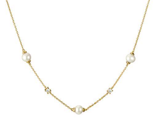 Thomas Sabo Yellow Gold Plated Cubic Zirconia And Freshwater Cultured Pearls Station Necklace 40-45cm