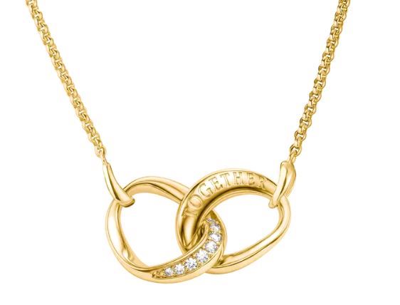 Thomas Sabo Yellow Gold Plated 'Together' Interlocking Rings With Cubic Zirconia Necklace 40-45cm