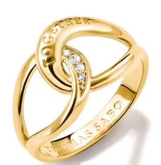 Thomas Sabo Yellow Gold Plated 'Together' Interlocking Ring With Cubic Zirconia - 58