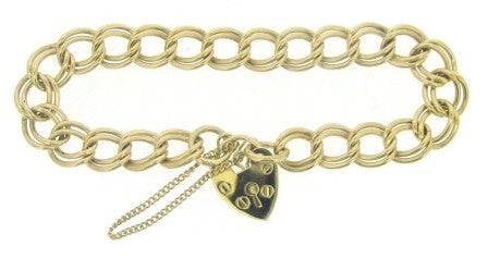 Vintage 9ct Yellow Gold Double Curb Link Bracelet With Padlock And Safety Chain