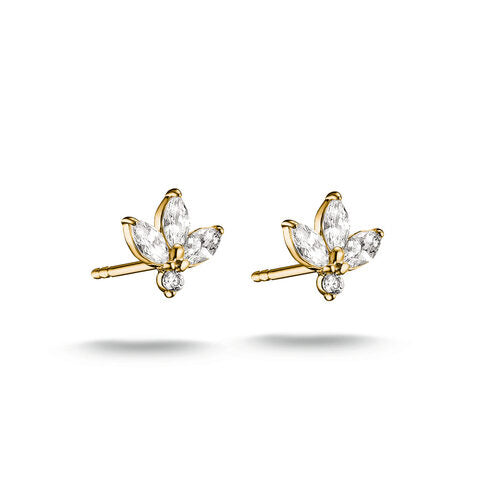 Thomas Sabo Yellow Gold Plated Marquise Flower CZ Stud Earrings