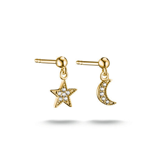 Thomas Sabo Yellow Gold Plated CZ Moon And Star Drop Stud Earrings