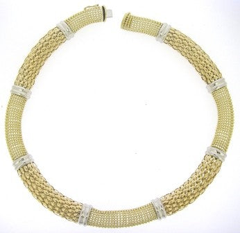 Vintage 14ct Yellow and White Gold Mesh Link Necklace 17'