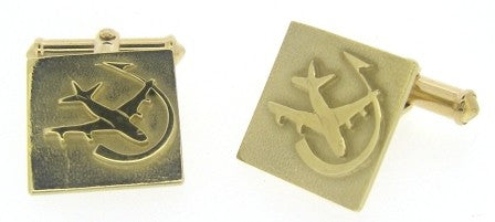 Vintage 9ct Yellow Gold Square Shape Airplane Cufflinks