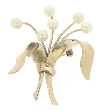 Vintage 9ct Yellow Gold Pearl Bouquet Brooch