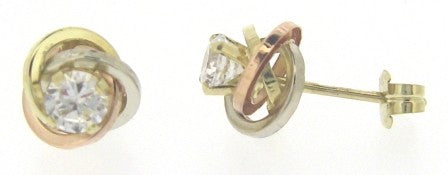 Vintage 9ct Yellow, White and Rose Gold Cubic Zirconia Knot Stud Earrings