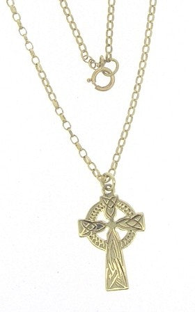 Vintage 9ct Yellow Gold Engraved Celtic Cross with Chain 18'