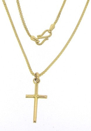 Vintage 22ct Yellow Gold Plain Cross Pendant with Rope Chain 18.5'