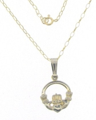 Vintage 9ct Yellow Gold Claddagh Pendant with Chain 20'