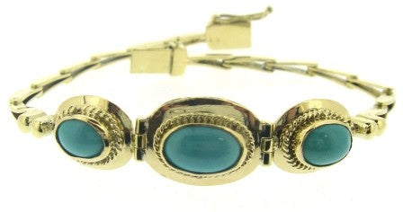 Vintage 14ct Yellow Gold Turquoise Bracelet