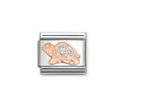 Nomination Composable Classic Glitter Crown Charm - Stainless Steel & Yellow Gold with Enamel