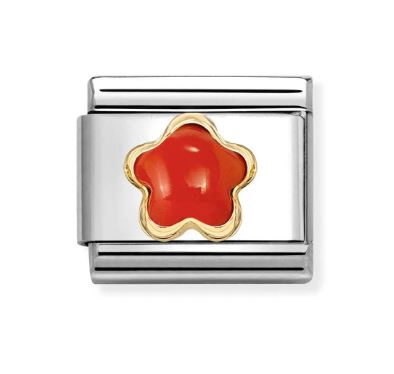 Nomination Composable Classic Flower Stones White Opal Flower Charm - Stainless Steel & Yellow Gold