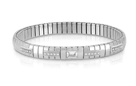 Nomination Yellow Gold PVD Plated Stainless Steel Stretch Bracelet with 5 Pave Cubic Zirconia
