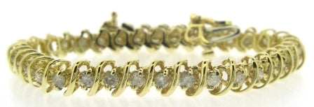 Vintage / Preowned 14ct Yellow Gold Round Brilliant Diamond Bracelet 7"