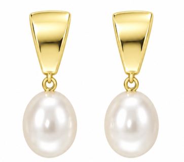 9ct Yellow Gold Cultured Freshwater Pearl Drop Stud Earrings