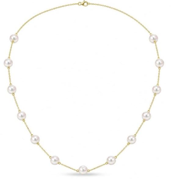 9ct Yellow Gold 7mm Cultured Pearl Station Necklace