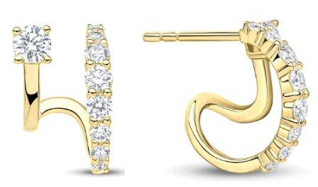 9ct Yellow Gold Diamond Double Hoop Stud Earrings
